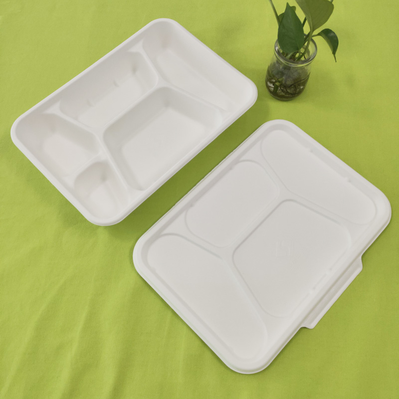 bagasse 5 compartment tray na may takip